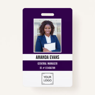 PURPLE Photo Employee Logo or QR CODE Security ID Badge