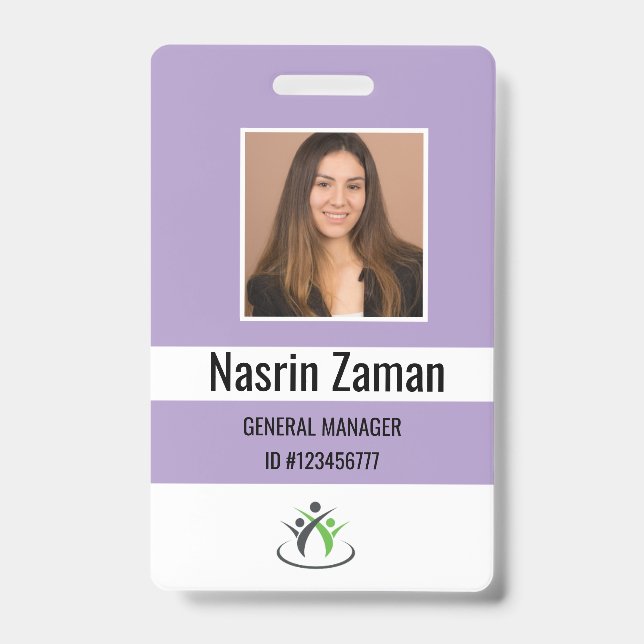 Purple | Photo Employee Logo or QR CODE Security ID Badge (Front)