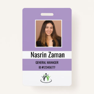 Purple Photo Employee Logo or QR CODE Security ID Badge
