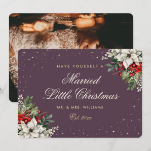 Purple Photo First Married Christmas Wedding Holiday Card