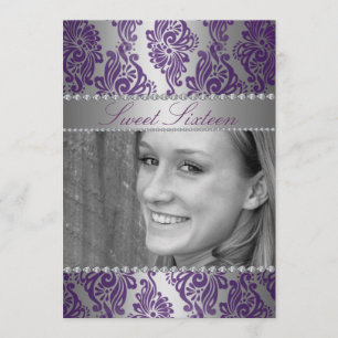 Purple Photo Floral Print Sweet 16 Birthday invite