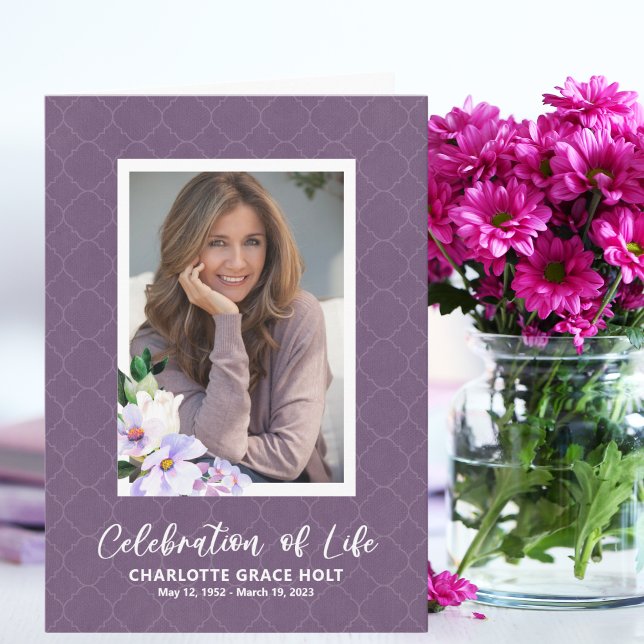 Purple Photo Flowers Memorial Program Programme (Creator Uploaded)