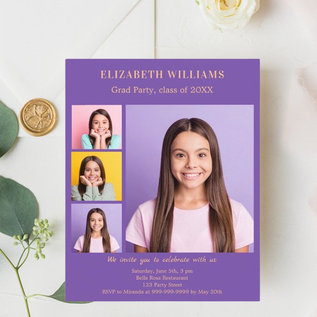 Purple photo Graduation Party invitation (Creator Uploaded)