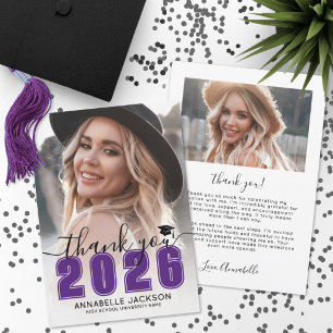 Purple Photo Graduation Thank You Card