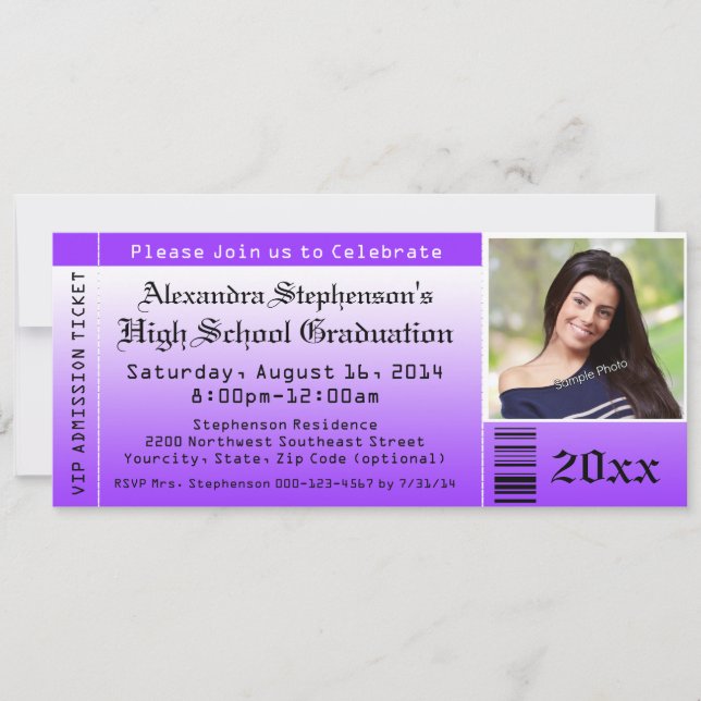 Purple Photo Graduation Ticket Invitations (Front)