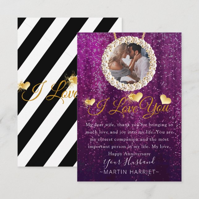 Purple Photo I Love You Anniversary Card For Wife (Front/Back)