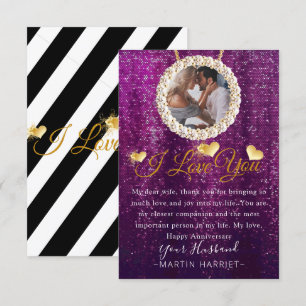 Purple Photo I Love You Anniversary Card For Wife