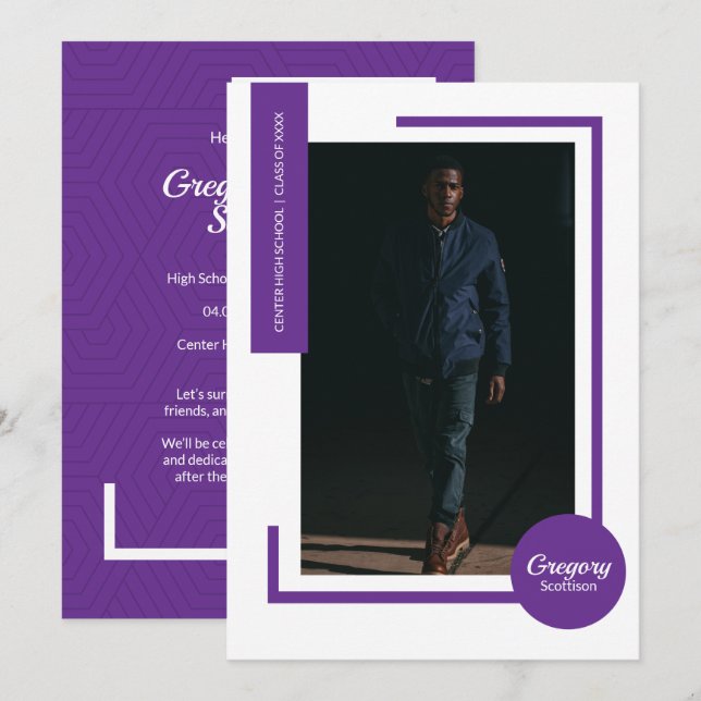 Purple Photo Modern Photo Graduation Invite (Front/Back)