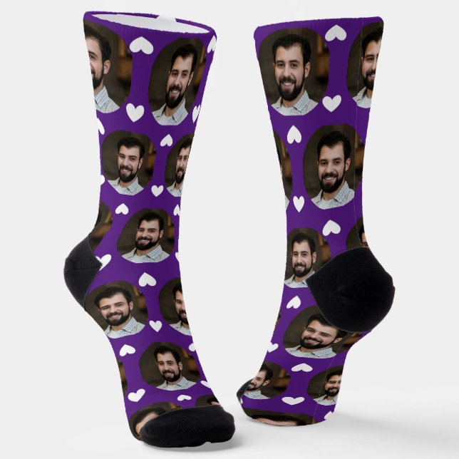 Purple Photo of Boyfriend For Girlfriend Hearts  Socks (Angled)