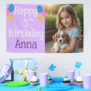  Purple Photo Puppy Dog Birthday Paw-ty Banner
