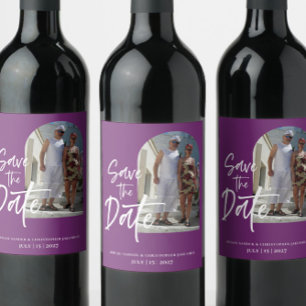 Purple Photo Save the date Invitation Wine Label