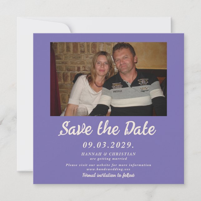 Purple Photo Save the Date Square Invitation (Front)