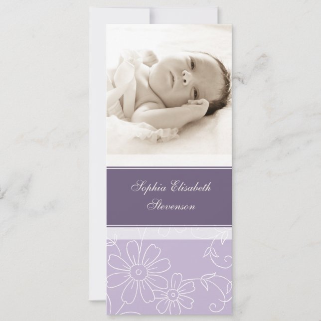 Purple Photo Template New Baby Birth Announcement (Front)