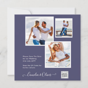 Purple PHOTO Wedding Invite QR CODE RSVP Blue