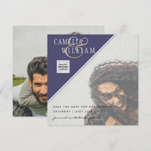 Purple PHOTO Wedding Invite QR CODE RSVP Blue