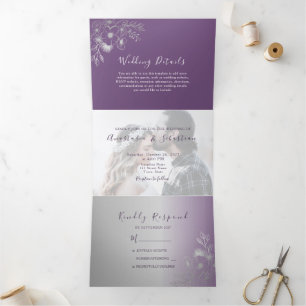 Purple Photo Wedding Tri-Fold Invitation