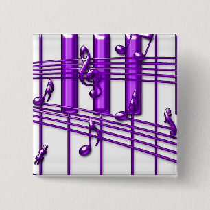 Purple Piano Keyboard Music Notes 15 Cm Square Badge