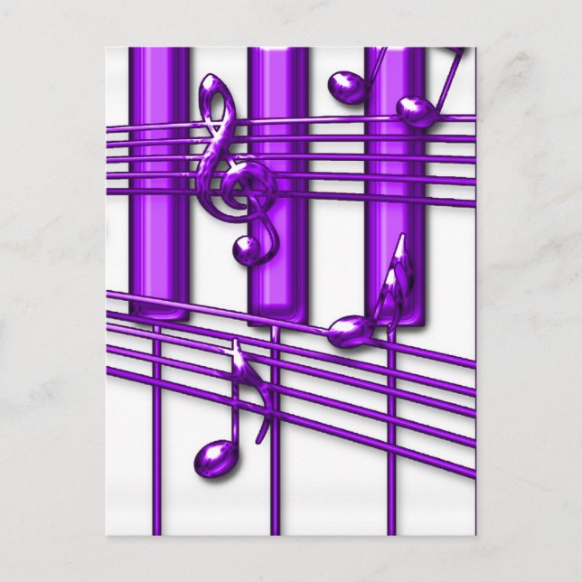 Purple Piano Keyboard Music Notes Postcard (Front)