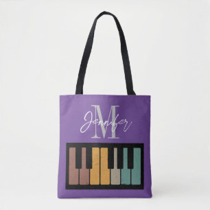 Purple  Piano Monogram Name Personalised Tote Bag