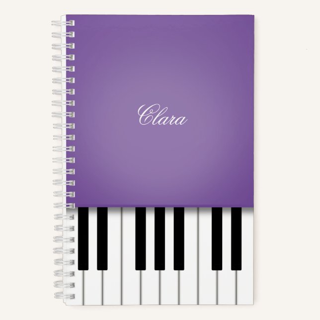 Purple Piano Music Keyboard Personalised Noteboo Notebook (Front)