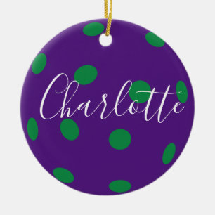 Purple pickleball with custom message on the back ceramic tree decoration