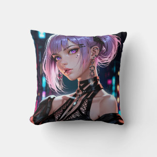 Purple Pigtail Anime Girl Cushion
