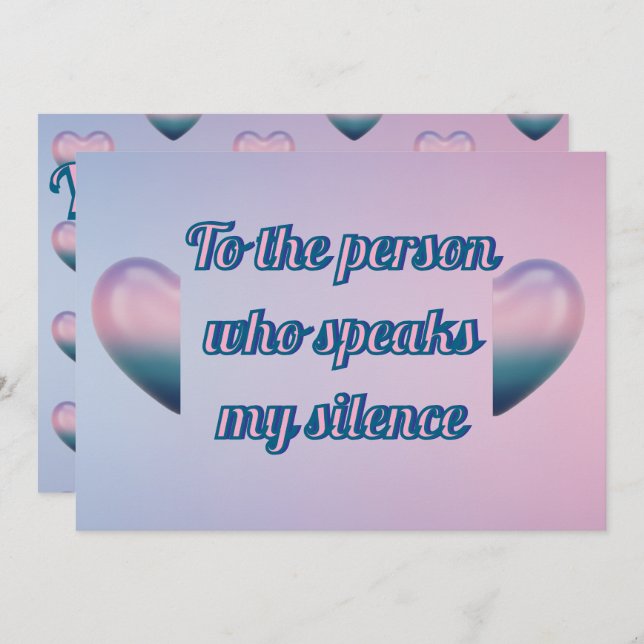 Purple pink 3D Heart Romantic Silence Greeting  Holiday Card (Front/Back)