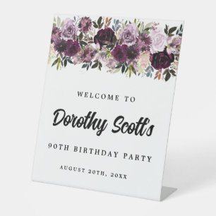 Purple Pink 90th Birthday Party Welcome Pedestal Sign