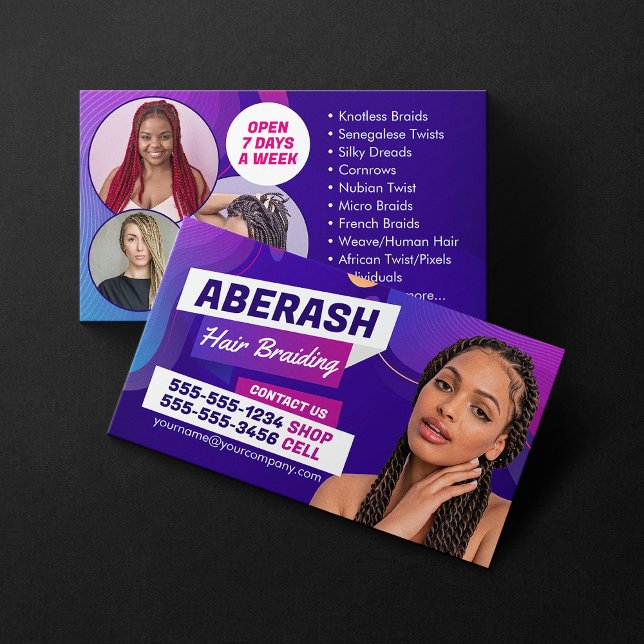 Purple Pink African Hair Braiding Photo Hair Salon Business Card (Creator Uploaded)