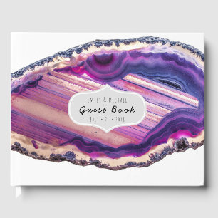 Purple Pink Agate Geode Wedding Guest Book