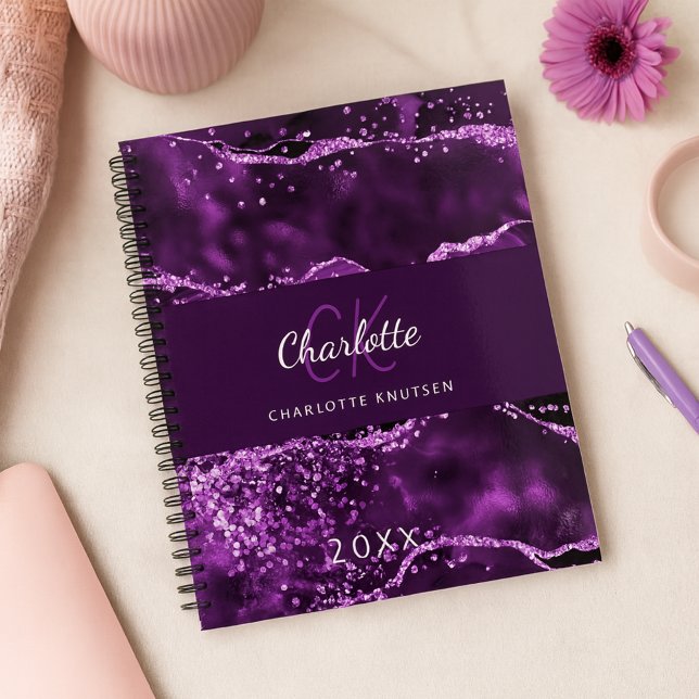 Purple pink agate marble monogram 2027 planner (Creator Uploaded)