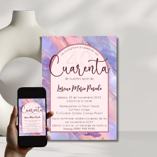 Purple Pink Agate Spanish 40th Birthday For Her Invitation