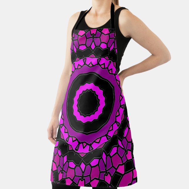 Purple Pink and Black Kaleidoscope Pattern Apron (Insitu)