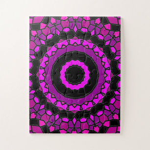Purple Pink and Black Kaleidoscope Pattern Jigsaw Puzzle