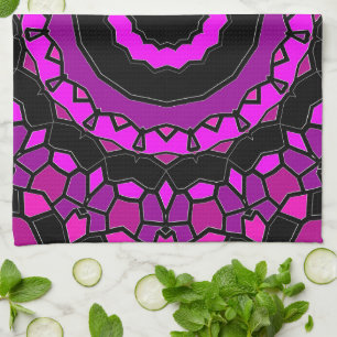Purple, Pink and Black Kaleidoscope Pattern Tea Towel