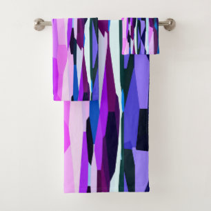 Purple, Pink and Blue Abstract Stripes Bath Towel Set