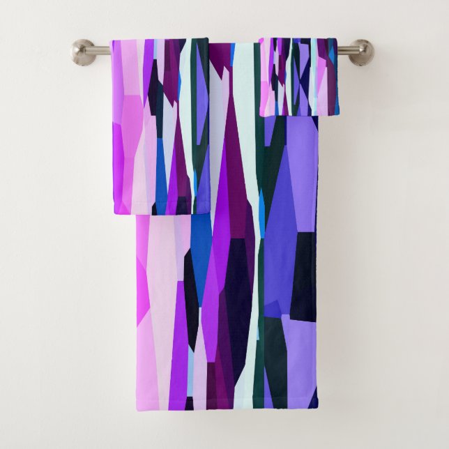 Purple, Pink and Blue Abstract Stripes Bath Towel Set (Insitu)