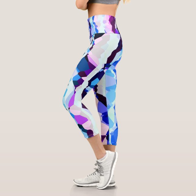 Purple, Pink and Blue Abstract Stripes Capri Leggings (Left)