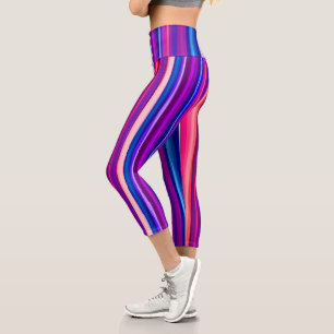 Purple, Pink and Blue Abstract Stripes Capri Leggings
