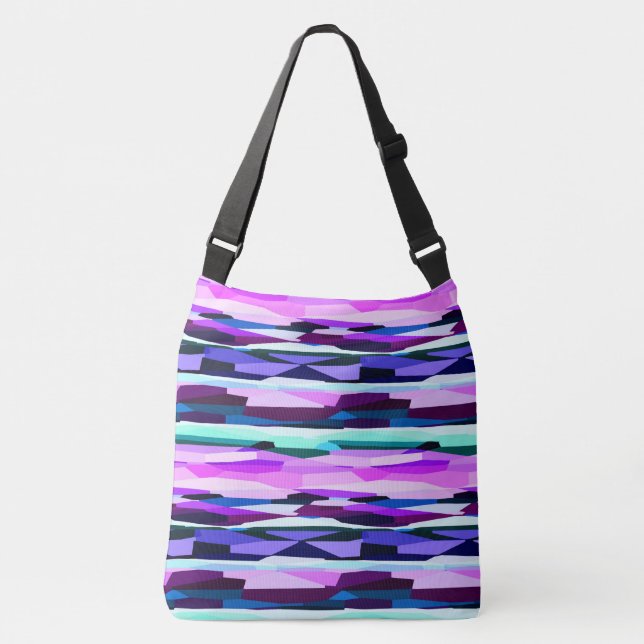 Purple, Pink and Blue Abstract Stripes Crossbody Bag (Front)