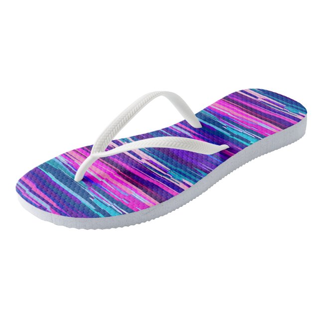 Purple, Pink and Blue Abstract Stripes Flip Flops (Angled)