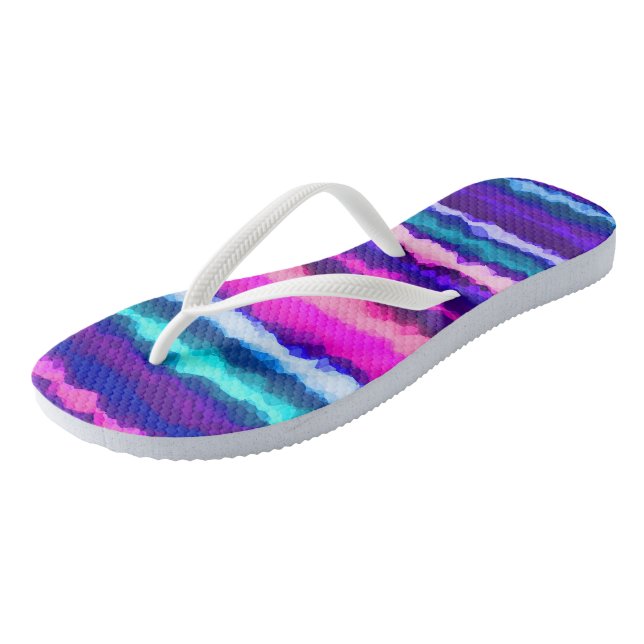 Purple, Pink and Blue Abstract Stripes Flip Flops (Angled)