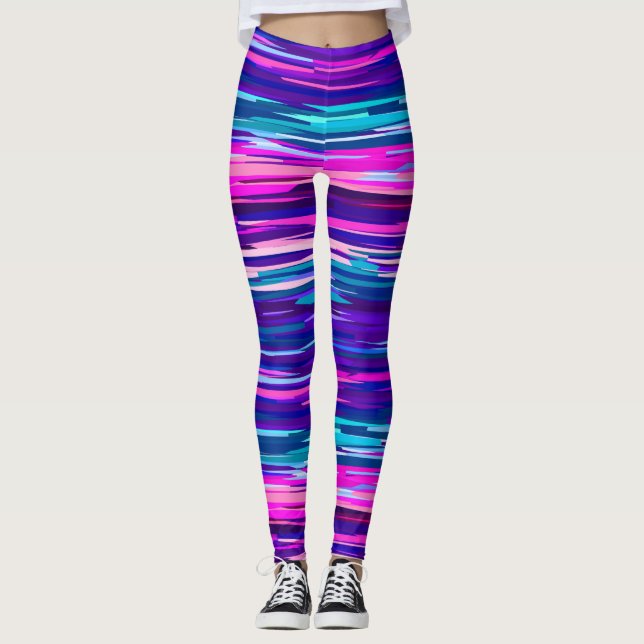 Purple, Pink and Blue Abstract Stripes Leggings (Front)