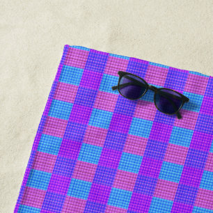 Purple Pink And Blue Bubblegum Tartan Print, Beach Towel