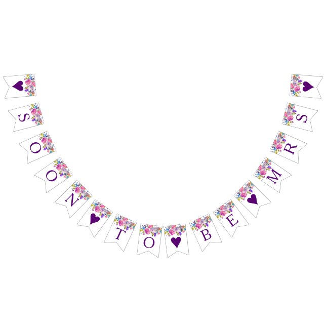 Purple Pink and Blue Flowers Bridal Shower Bunting (All)