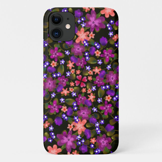 Purple, Pink and Coral Painted Flowers Case-Mate iPhone Case (Back)