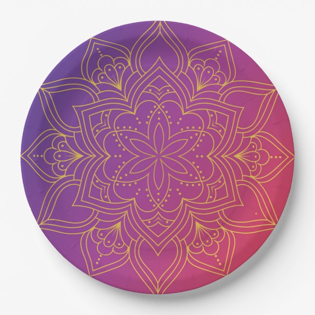 Purple Pink and Gold Arabian Nights Paper Plates (Front)