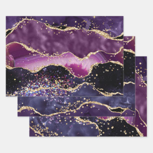 Purple & Pink and Gold Faux Glitter Agate Wrapping Paper Sheet