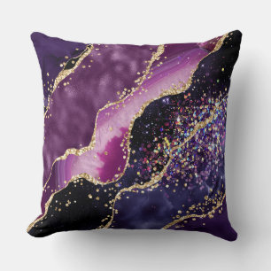 Purple, Pink and Gold Glitter Agate Pattern Cushion