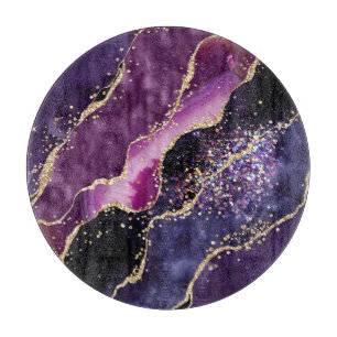 Purple, Pink and Gold Glitter Agate Pattern Cutting Board